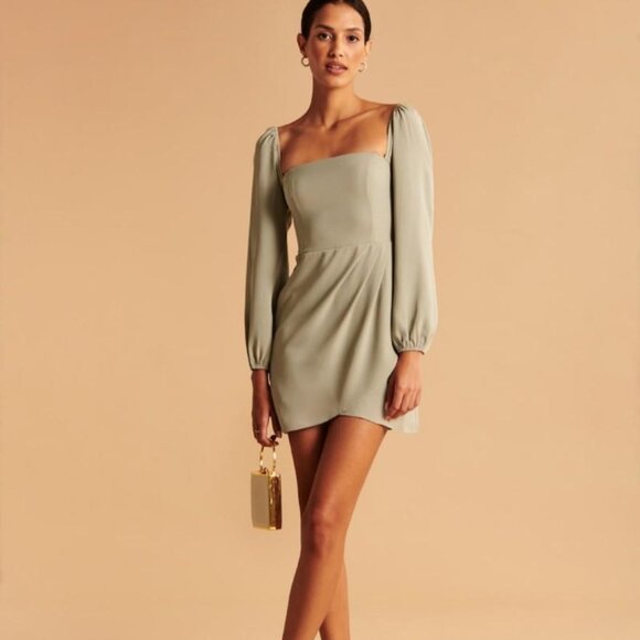 Abercrombie & Fitch Dresses & Skirts - 𝐒𝐎𝐋𝐃 𝐎𝐔𝐓 𝐒𝐓𝐘𝐋𝐄 A&F Long-Sleeve Draped Skirt Mini Dress Sage Green M